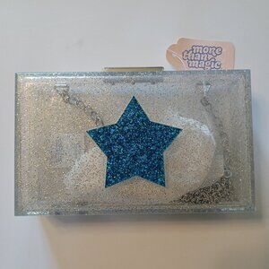 More Than Magic Star Acrylic Purse White Blue Silver Chain Convertible 7" x 4"
